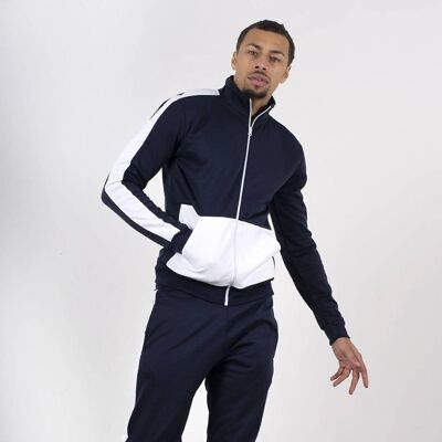 Navy Two Tone Zip Through Funnel Tracksuit