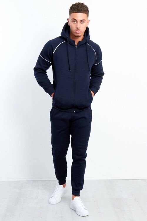 Navy Zip Through Hooded Tracksuit