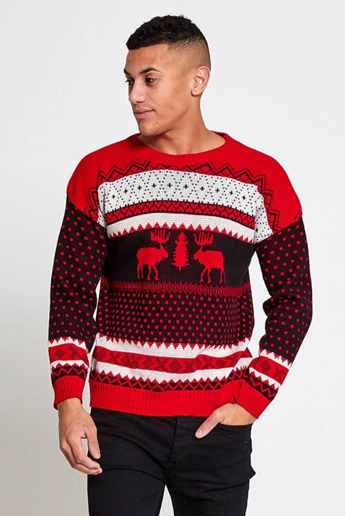 Red Mens Novelty Reindeer Christmas Jumper