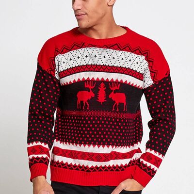 Roter Rentier-Weihnachtspullover für Herren