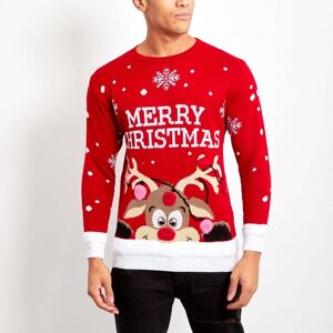 Pull rouge homme Pom renne joyeux noël j1067