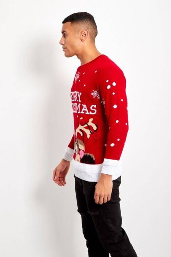 Pull rouge homme Pom renne joyeux noël j1067 2