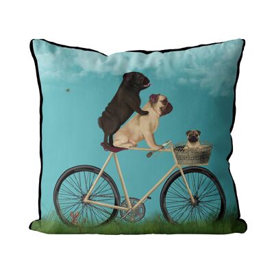Pugs on Bicycle, Sky Blue, Dog Gift Pillow, Cushion, 45x45cm