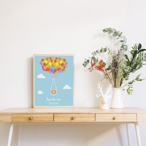 Poster Bottle of Champagne in the air 30x40cm - Made in France (sans cadre)