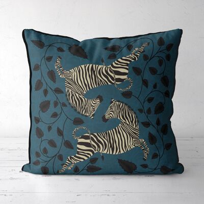 Zebra Twins, Lagoon Blue, Animalia Tropical Decor Pillow, Cushion, 45x45cm