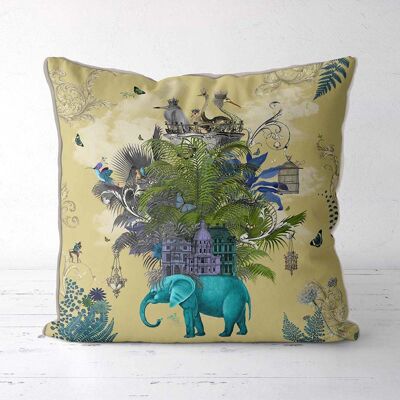 The Birdcage 2 Sand Tropical Elephant Pillow, Cushion, 45x45cm