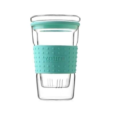 Mug in vetro con fascia in silicone 360 ml - Azzurro