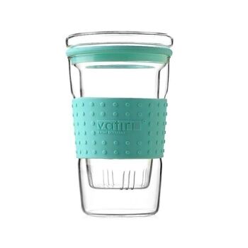 Mug en verre avec bande silicone 360 ml - Bleu clair 1