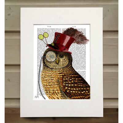 Owl With Top Hat, Book Print, Art Print, Wall Art