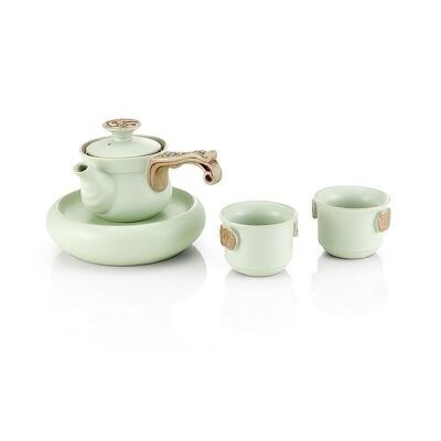 Ru porcelain set green with stand 4 pcs