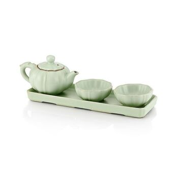 Service en porcelaine Ru vert avec plateau 4 pcs