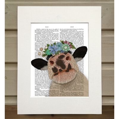 Cow with Flower Crown 2, Book Print, Art Print, Wall Art