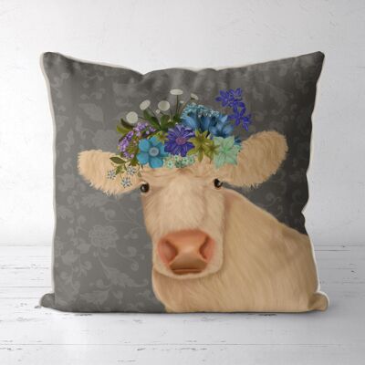 Cream Cow Farmhouse, Grey, Pillow, Cushion, 45x45cm, Bohemia Collection