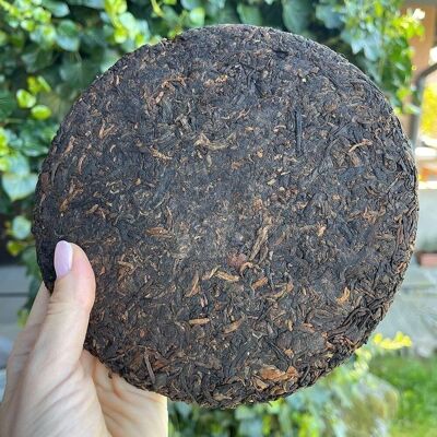 Puer Shu Tee (gekocht) Qiao Mu Kuchen 357g