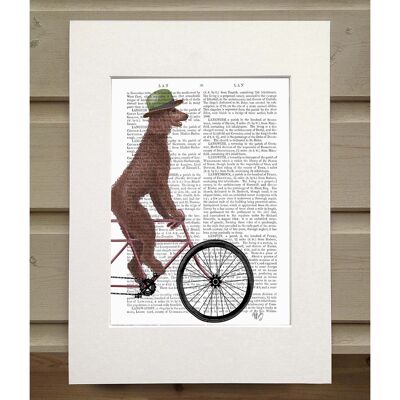 Poodle on Bicycle, Brown, Book Print, Art Print, Wall Art