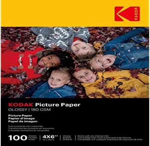 KODAK Picture Paper - Pack de 100 feuilles de papier photo de qualité - Format 10 x 15 cm (A6) -  Finition brillante - 180 gsm - Compatible avec toutes imprimante jet d'encre
