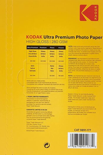 KODAK Ultra Premium Photo Paper - Pack de 60 feuilles de papier photo haut de gamme - Format 10 x 15 cm (A6) -  Finition très brillante - 280 gsm - Compatible avec toutes imprimante jet d'encre 2