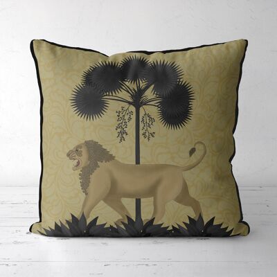 Lion Under Palms, Gold, Animalia Tropical Pillow, Cushion, 45x45cm