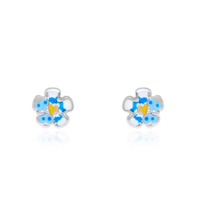 Pendientes Plata flor con mariposa Azul (210-Azul)