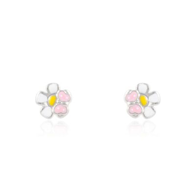 Pendientes Plata flor con mariposa rosa (210-Rosapl)