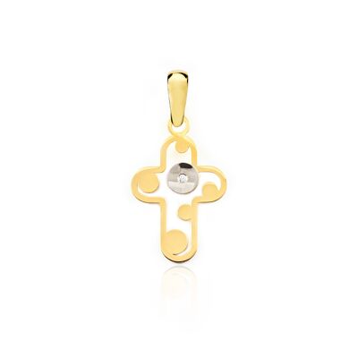 Colgante Cruz oro Bicolor circulos con diamante (8233C)