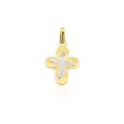 Colgante Cruz oro Bicolor con diamante (8236C)