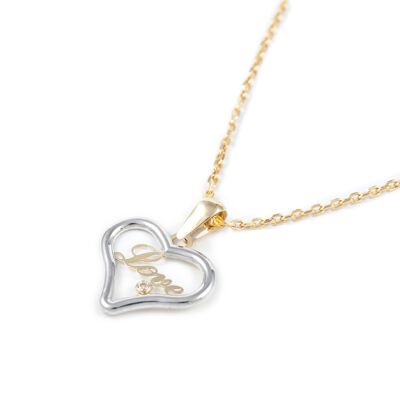 Colgante de Oro Bicolor con Corazon "Love" y circonita (8416C9K)