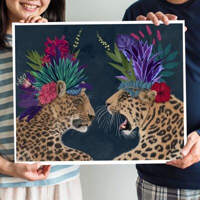Hot House Leopard Pair, Dark, 11x14inch Giclee Art Print