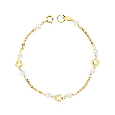 Pulsera bebe oro margarita perlas (G1213PU)