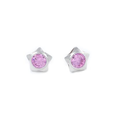 Pendientes Plata de Estrella con centro en Rosa (AG3539-Rosa)