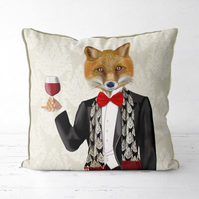 Fox in Black Jacket with Wine, Fox Pillow, Cushion, 45x45cm