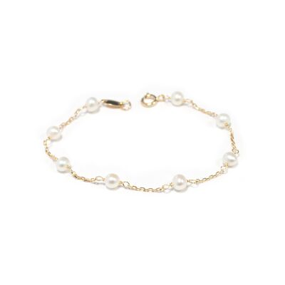 Pulsera Bebe oro de perlas con cadena (G1225PU)