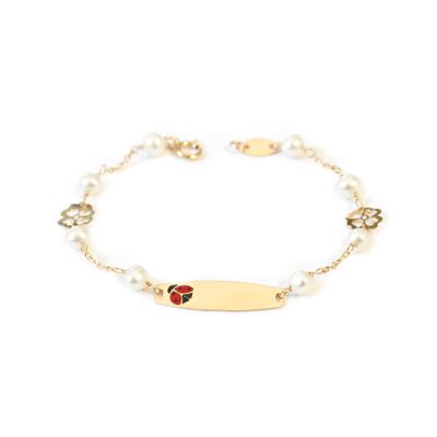 Pulsera Bebe oro chapa mariquita con perlas (G1227PU)