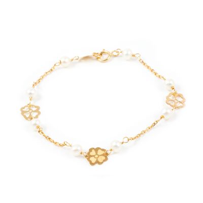 Pulsera bebe oro Flores y perlas (G1260PU)