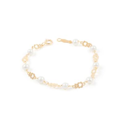 Pulsera bebe oro oso calado con perlas (G1274PU9K)