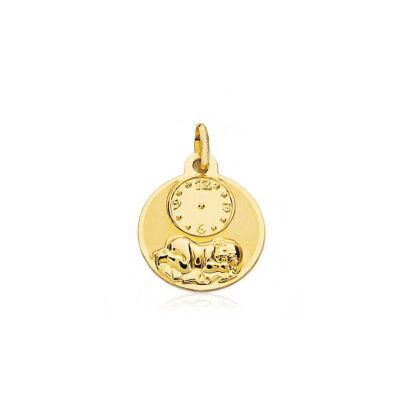 Medalla Oro redonda Angelito con reloj (9kts) (G1286C9K)