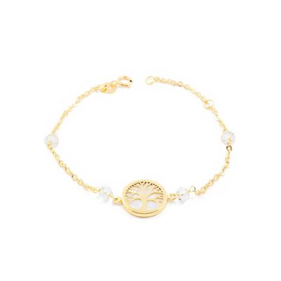 Pulsera oro Arbol de la Vida con nacar y circon (18Kts) (G1379PU)