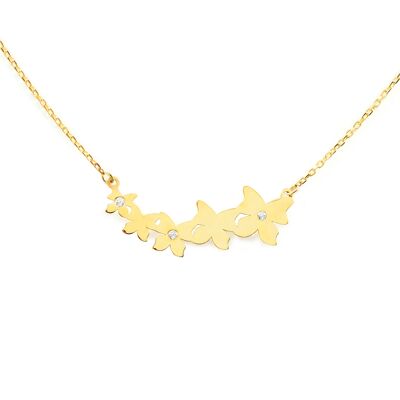 Collar oro mariposas unidas con circonitas (9Kts) (G1419G9K)