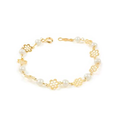 Pulsera bebe o niña oro margaritas caladas con perlas (G1424PU9K)