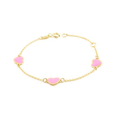 Pulsera Oro Amarillo corazones rosa esmalte (9kts) (G1429PU9K)