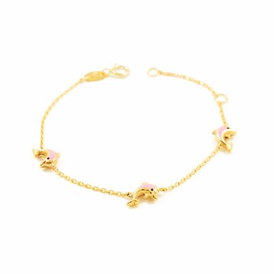 Pulsera Oro Amarillo delfines rosa esmalte (9kts) (G1442PU9K)