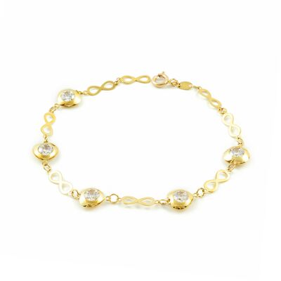 Pulsera Oro Amarillo infinitos con corazones en circón (9kts) (G1451PU9K)