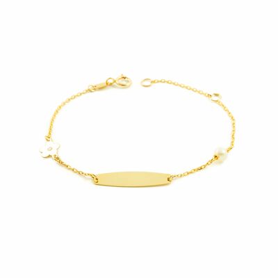 Pulsera Esclava Oro niña con flor y perla 4 mm (9kts) (G1477PU9K)