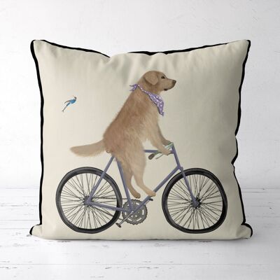 Golden Retriever on Bicycle, Cream, Dog Gift Pillow, Cushion, 45x45cm