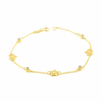 Pulsera Oro estrella mate y brillo y circonitas (9kts) (G1527PU9K)