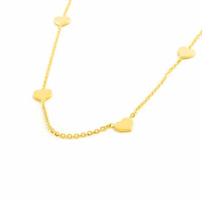 Collar oro con corazones lisos en brillo (G1514G)