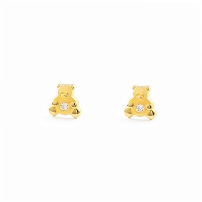 Pendientes Bebe/Niña Oro 18k Oso Mate y Brillo Circonita (T1649P)