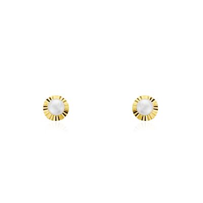 Pendientes Bebe Oro 18k Orla Perla Redonda 3 mm Tallados (T1674P)