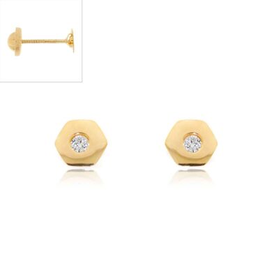 Pendientes Bebe Oro 18k Hexagono Circonita (T1684P)