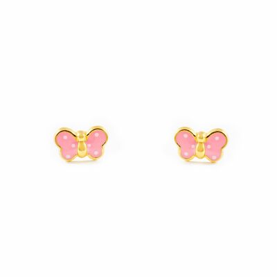 Pendientes Bebe/Niña Oro 18k Mariposa Esmalte Rosa Claro (T1663P-Rosa)